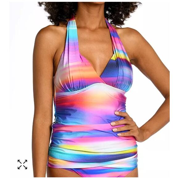 New multicolor La Blanca halter tankini top size 6 - Picture 1 of 4